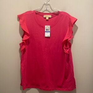 MICHAEL Michael Kors Flutter Cap Sleeve Top Hot Pink Women’s Size XL NWT